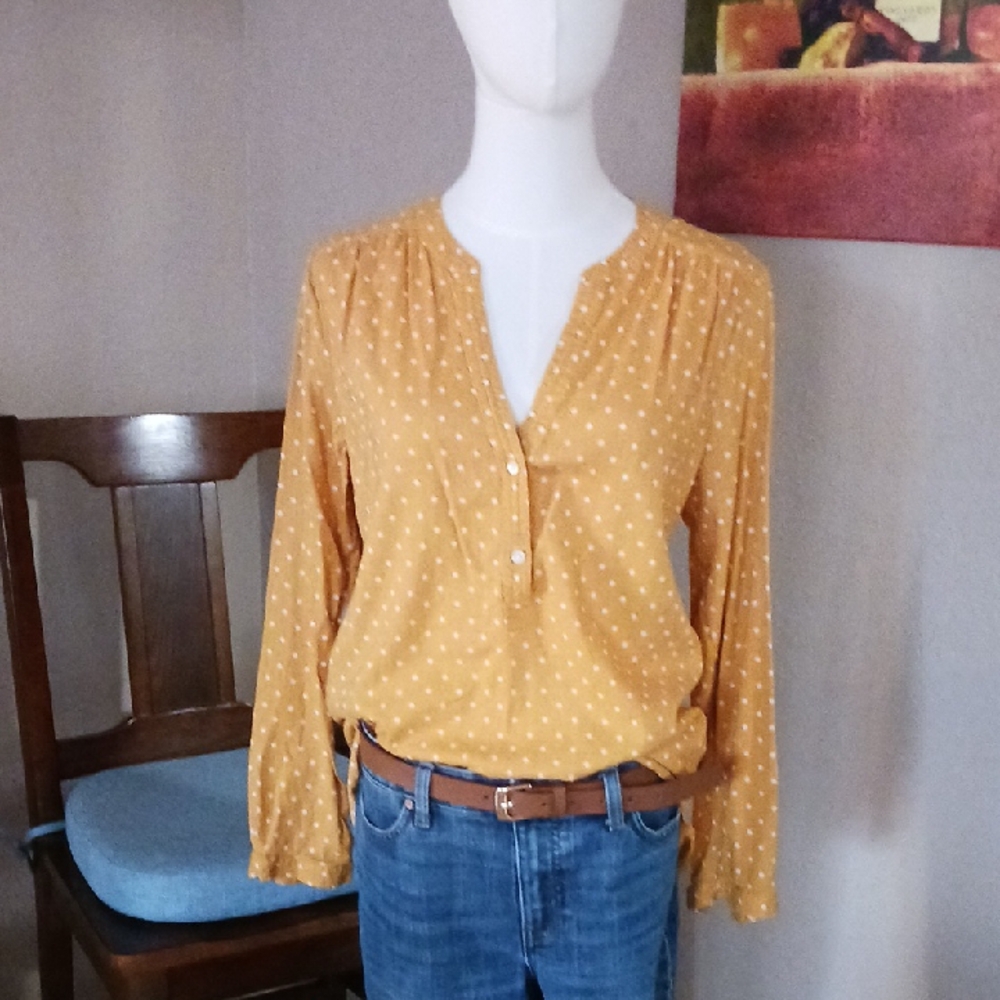 Old Navy Mustard Polka Dot Blouse